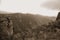 Fortaleza Canyon with rocky cliffs on foggy day