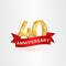 The fortieth anniversary golden logo with red ribbon vector illustration. Number fourty template