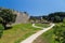 Fortifications of the Old Town of Rhodes - view of moat and walls, Greece