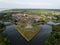 Fortified ancient old historic town of Naarden Vesting overhead aerial drone view of monumental ancient fort at the