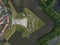 Fortified ancient old historic town of Naarden Vesting overhead aerial drone view of monumental ancient fort at the