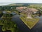 Fortified ancient old historic town of Naarden Vesting overhead aerial drone view of monumental ancient fort at the