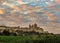 Fortified city Mdina Rabat medieval town enclosed in bastions with epic sunset sky, located on a large hill in the centre of Malta