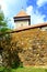 Fortified saxon evangelic church. Typical rural landscape and peasant houses 