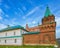 Fortified walls surrounding of Staraya Ladoga Saint Nicholas Staroladozhsky Nikolsky male monastery on the banks of the Volkhov