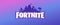 Fortnite purple vector logo banner on violet blue and pink gradient background.