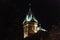 Fortress scene at illuminated tower roof at night the city protection wall of quebec city canada