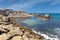 At the fortress of Tarifa in Spain with a view of the Atlantic Ocean in sunshine.