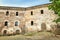 The fortress wall in the old city of Vyborg on a bright sunny day. Close-up