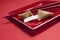 Fortune Cookie and Chopsticks in Square Red Plate