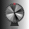 Fortune wheel. Black and white lucky spin with red arrow. Isolated design element.