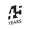 Forty five years vector emblem template. Anniversary symbol, negative space design. Jubilee black color icon. Happy 45th