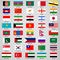 Forty flags of Asian countries. List of  Forty flags of Asia countries with inscriptions and original proportions on transparent b