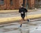 Forty-nine year old man running the Edmond Turkey Trot on Thanksgiving in Edmond, Oklahoma