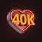 forty thousand or 40k follower celebration love icon neon glow lighting 3d render