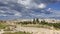 Forum (Oval Plaza) in Gerasa (Jerash), Jordan. Against the clouds, with zoom