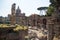 Forum, Roman ruins with cityscape of old Rome