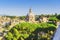 Forum Romano in Rome Italy with dome of an old cathedral.