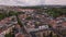 Forwards fly above traditional large townhouses in residential urban borough of metropolis. Oslo, Norway