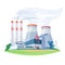 Fossil fuel power station factory with environmental pollution pipes. Oil production plant. Vector