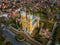 Fot, Hungary - Aerial view of the Roman Catholic Church of the Immaculate Conception in the town of Fot on a sunny spring day