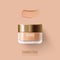 Foundation container mockup, cosmetic bottle package. Beige concealer strokes.Foundation beige liquid .Cosmetic make up.