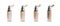 Foundation face makeup samples. Set of cosmetic liquid foundation or bb cream in bottles. Different colour smudge smear strokes