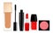 Foundation, mascara, lipstick, blush and nail polish isolated on