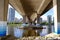 The foundations of Cambie Bridge spanning False Creek , Vancouver, Canada