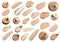 Foundations of various shades and textures for different skin tones and types isolated on white. Set of samples