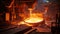 Foundry ladle pouring molten metal in steel industry factory