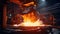 Foundry ladle pouring molten metal in steel industry factory