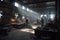 foundry workshop, with workers crafting complex metal parts for a new vehicle