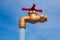 Fountain, against the blue sky, stylized as a tap with running water. The concept of global cleanliness and hygiene.