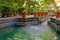 Fountain in Beautiful Andalusian gardens of Sorolla Museum. Traditional Spanish style