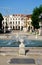 Fountain bridge and historic building of white color in Prato della Valle in Padua in the Veneto (Italy)