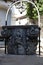 The fountain that can be found in the court of the Bran Castle , on a sunny day