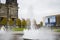 Fountain, cathedral and people, tourists in museum island center of Berlin