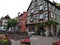 The Fountain in the center of Kaysersberg, surrounded by typical houses in rhenish style.