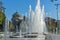 Fountain in the center of Pleven and St. George the Conqueror Chapel Mausoleum, Bulgaria