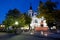 Fountain and church in Sremski Karlovci at night