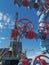 Fountain fittings of a gas well against the background of a drilling rig.