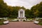 The fountain, gazebo and flower bed