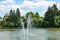 Fountain in the lake, at Campina, Romania