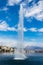 A fountain in Lake Lugano with a rainbow, canton of Ticino, Switzerland