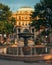 A fountain and Long Island City Courthouse, Queens, New York City