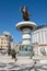 Fountain in Macedonia Square, Skopje, and statue of Warrior on Horse, resembling Alexander the Great