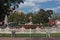 Fountain with the monument of the mestiza vallisoletana in the park francisco canton rosado, valladolid, mexico