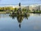 Fountain Neptune on the background of the housing Stamp Big Peterhof Palace. Peterhof. St. Petersburg. Russia.