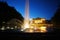 Fountain before opera house in Poznan at night